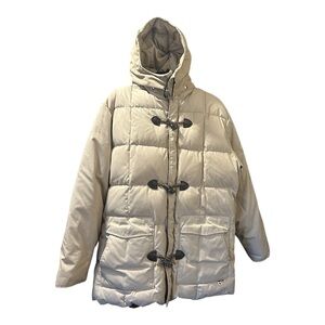 Vintage Cream Puffer Jacket Hooded Toggle Coat Y2K Winter